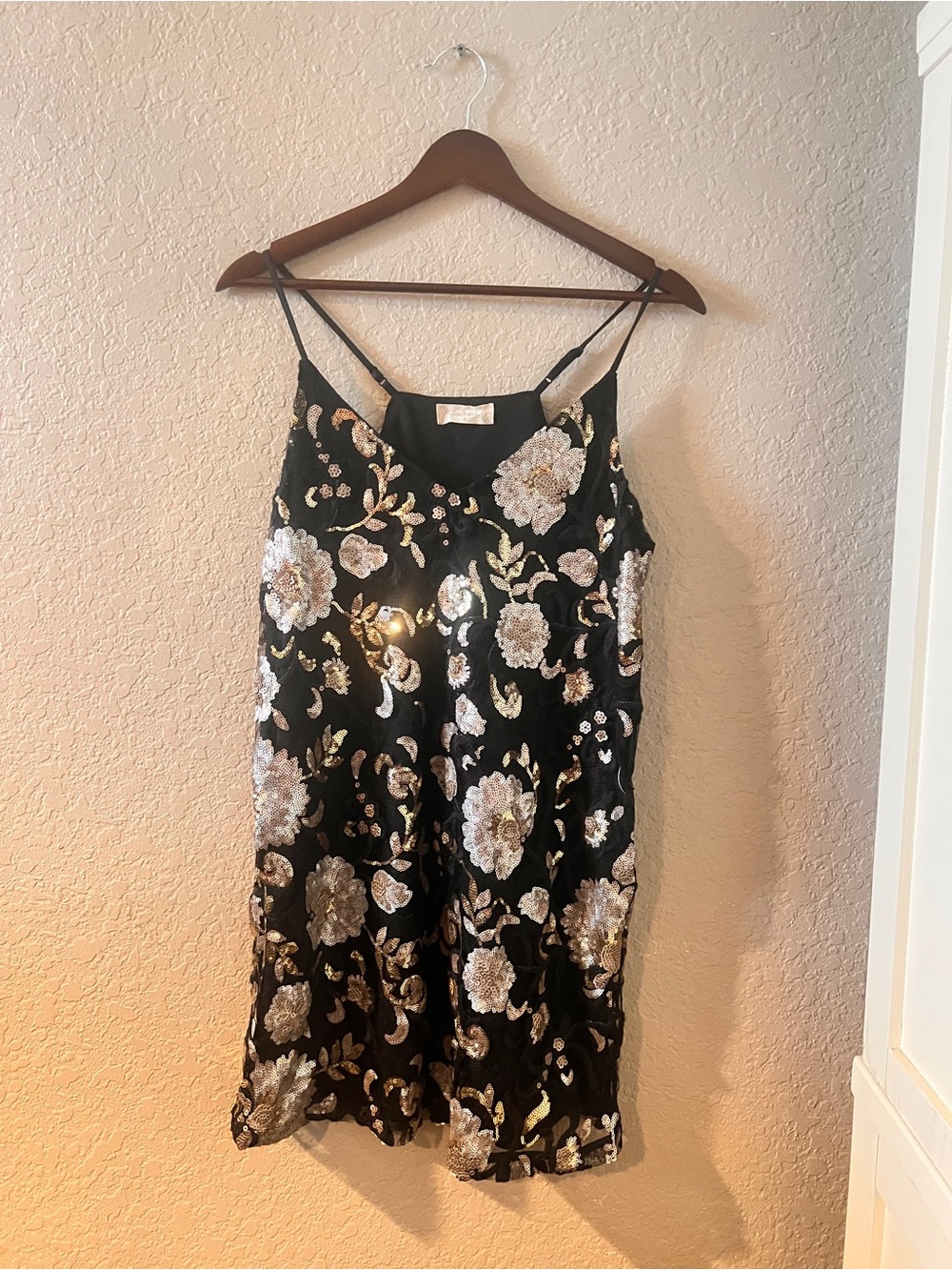Altar’d State Black Floral Sequin Slip Dress Spaghetti Straps Small